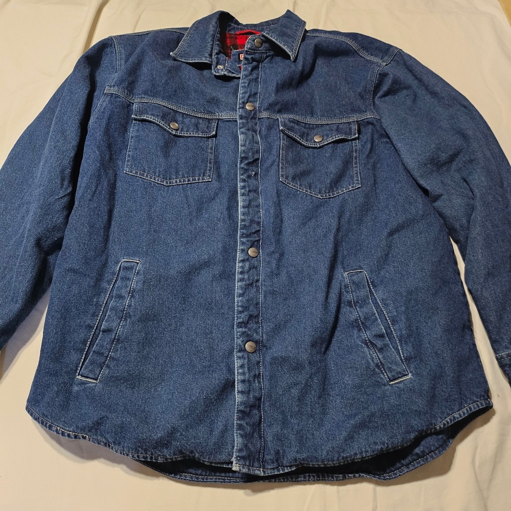 Craftsman Denim Jacket Mens Large L Fleece Lined Plaid Trucker  Shacket Workwear